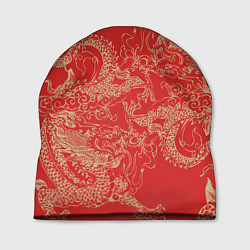 Шапка Золотые драконы на красном, цвет: 3D-принт