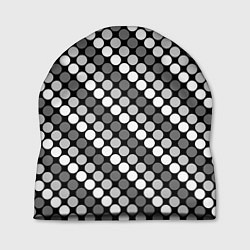 Шапка Белый серый горох на черном ретро, цвет: 3D-принт