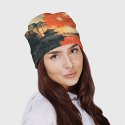 Шапка Рыбацкий дом на закате, цвет: 3D-принт — фото 2
