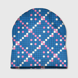 Шапка Синяя розовая с белым плитка