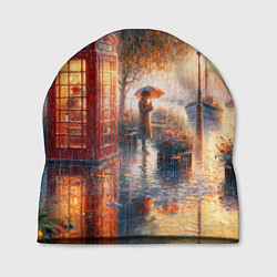 Шапка Красная телефонная будка на набережной, цвет: 3D-принт