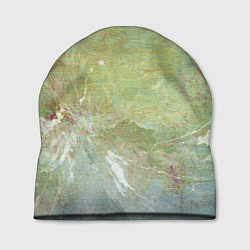 Шапка Абстракция - white waves on green background