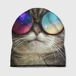 Шапка A Cat with multicolored glasses