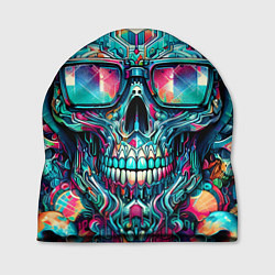 Шапка Кибер череп в балахоне и очках - нейроарт фантазия, цвет: 3D-принт