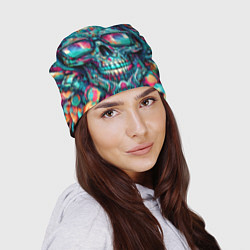 Шапка Кибер череп в балахоне и очках - нейроарт фантазия, цвет: 3D-принт — фото 2