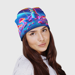 Шапка Робот-сгибальщик Бендер находится под неоновым мух, цвет: 3D-принт — фото 2