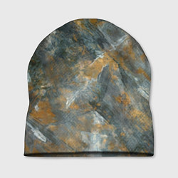 Шапка Абстракция - strokes of gold paint on a gray backg