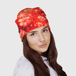 Шапка Цветочный красный с искрами, цвет: 3D-принт — фото 2