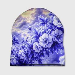 Шапка Сине-сиреневый цветы на фоне облаков, цвет: 3D-принт