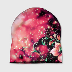 Шапка Магические цветы тёмно-розовый, цвет: 3D-принт