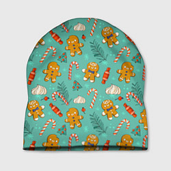 Шапка Новогодний паттерн печенье с конфетами, цвет: 3D-принт