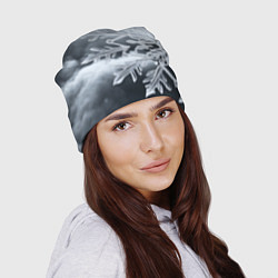 Шапка Снежинка на черно белое, цвет: 3D-принт — фото 2