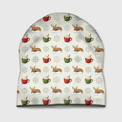 Шапка Зимний паттерн с оленем и чашками какао, цвет: 3D-принт