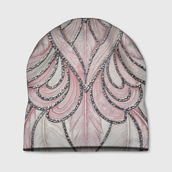 Шапка Нежно розовый орнамент из перьев