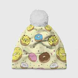 Шапка с помпоном Сладкие пончики, цвет: 3D-белый