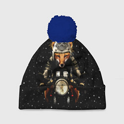 Шапка с помпоном Лис байкер, цвет: 3D-тёмно-синий