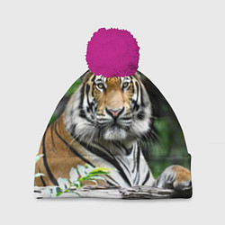 Шапка с помпоном Тигр в джунглях, цвет: 3D-малиновый