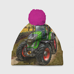 Шапка с помпоном Farming simulator 2, цвет: 3D-малиновый