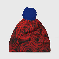 Шапка с помпоном Красные розы, цвет: 3D-тёмно-синий