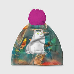 Шапка c помпоном Белый котик