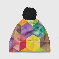 Шапка с помпоном Цветные зонтики, цвет: 3D-черный