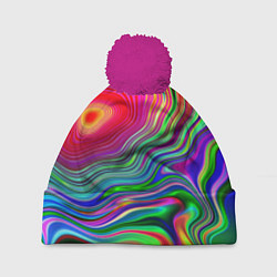 Шапка с помпоном Цветные разводы, цвет: 3D-малиновый
