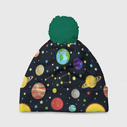 Шапка с помпоном Солнечная система, цвет: 3D-зеленый