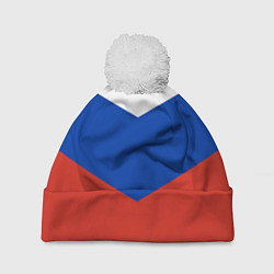 Шапка с помпоном Российский триколор, цвет: 3D-белый