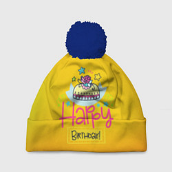 Шапка с помпоном Happy Birthday, цвет: 3D-тёмно-синий