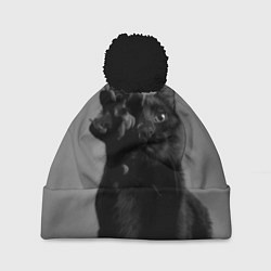 Шапка с помпоном Черный котик, цвет: 3D-черный