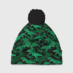 Шапка c помпоном Зелёные тираннозавры - камуфляж