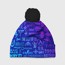 Шапка c помпоном Неоновые геймерские лого