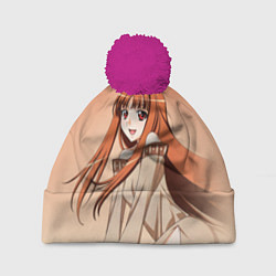 Шапка с помпоном Милая аниме девочка-оборотень - Волчица и пряности, цвет: 3D-малиновый
