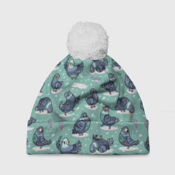 Шапка c помпоном Голуби и червяки