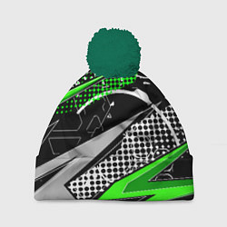 Шапка c помпоном Black and green corners