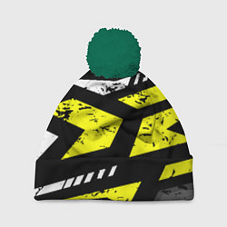 Шапка c помпоном Black yellow abstract sport style