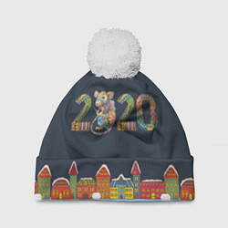 Шапка с помпоном Новый Год 2020, цвет: 3D-белый