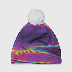 Шапка с помпоном Разноцветные волнообразные, цвет: 3D-белый