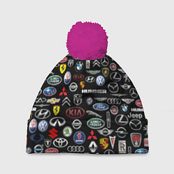 Шапка с помпоном ЛОГОТИПЫ АВТО БРЕНДОВ, цвет: 3D-малиновый