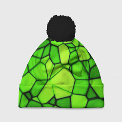 Шапка с помпоном Зеленая мозаика, цвет: 3D-черный