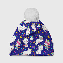 Шапка c помпоном Кот-Единорог