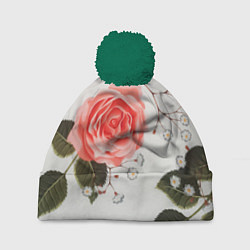 Шапка с помпоном Нежные розы, цвет: 3D-зеленый