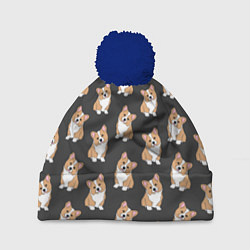 Шапка с помпоном Корги малыши, цвет: 3D-тёмно-синий