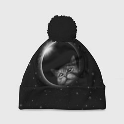 Шапка с помпоном Кот в Космосе, цвет: 3D-черный