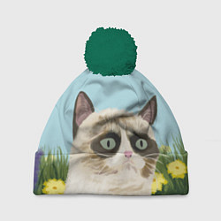 Шапка с помпоном Grumpy Cat, цвет: 3D-зеленый