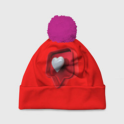 Шапка с помпоном Электронное сердце, цвет: 3D-малиновый