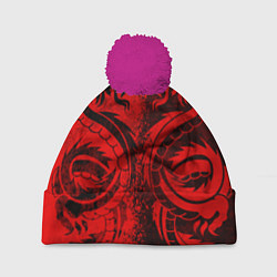 Шапка c помпоном BLACK RED DRAGONS TATOO