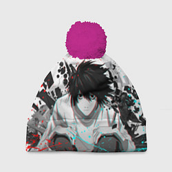 Шапка с помпоном DEATH NOTE ТЕТРАДЬ СМЕРТИ, цвет: 3D-малиновый