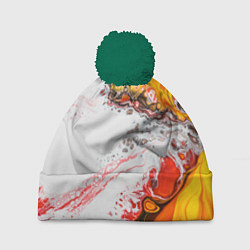 Шапка c помпоном Рисунок желтой краской