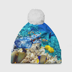 Шапка с помпоном Морской мир, цвет: 3D-белый